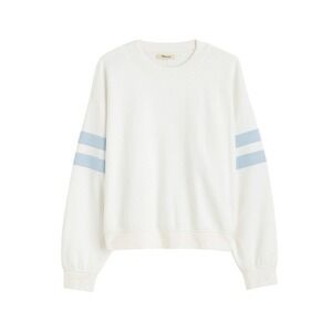 Madewell Crewneck Varsity Sweatshirt White Light Blue Stripe Fleece Knit S
